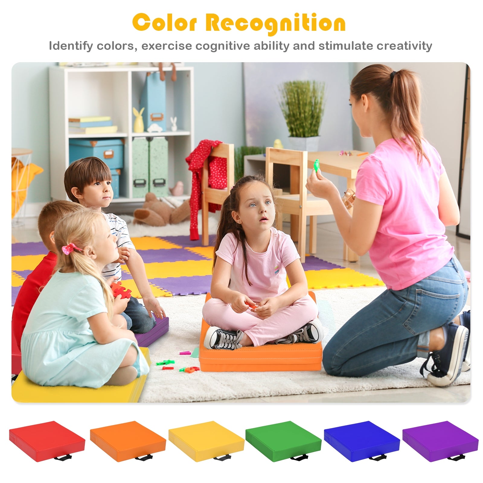 15 Inche Square Toddler Floor Cushions, 6 Piece, Multicolor Kids Chairs & Seating at Gallery Canada