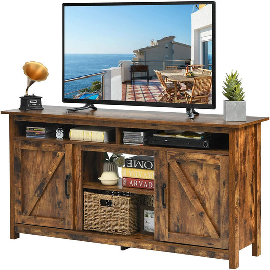 60”Industrial TV Stand Entertainment Center with Shelve and Cabinet, Brown - Gallery Canada