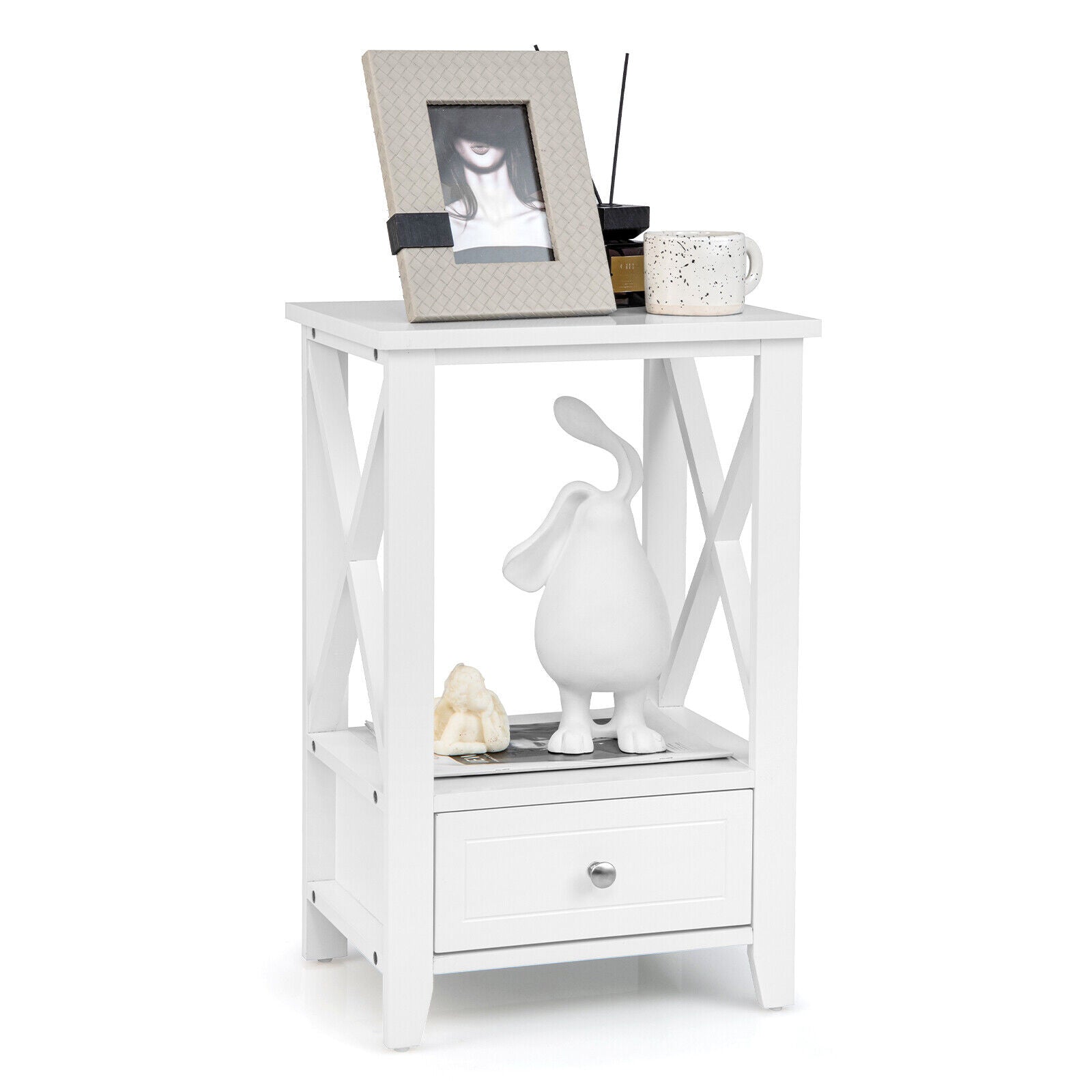 2-Tier 16 x 14 Inch Nightstand, Storage Drawer, White Nightstands White at Gallery Canada