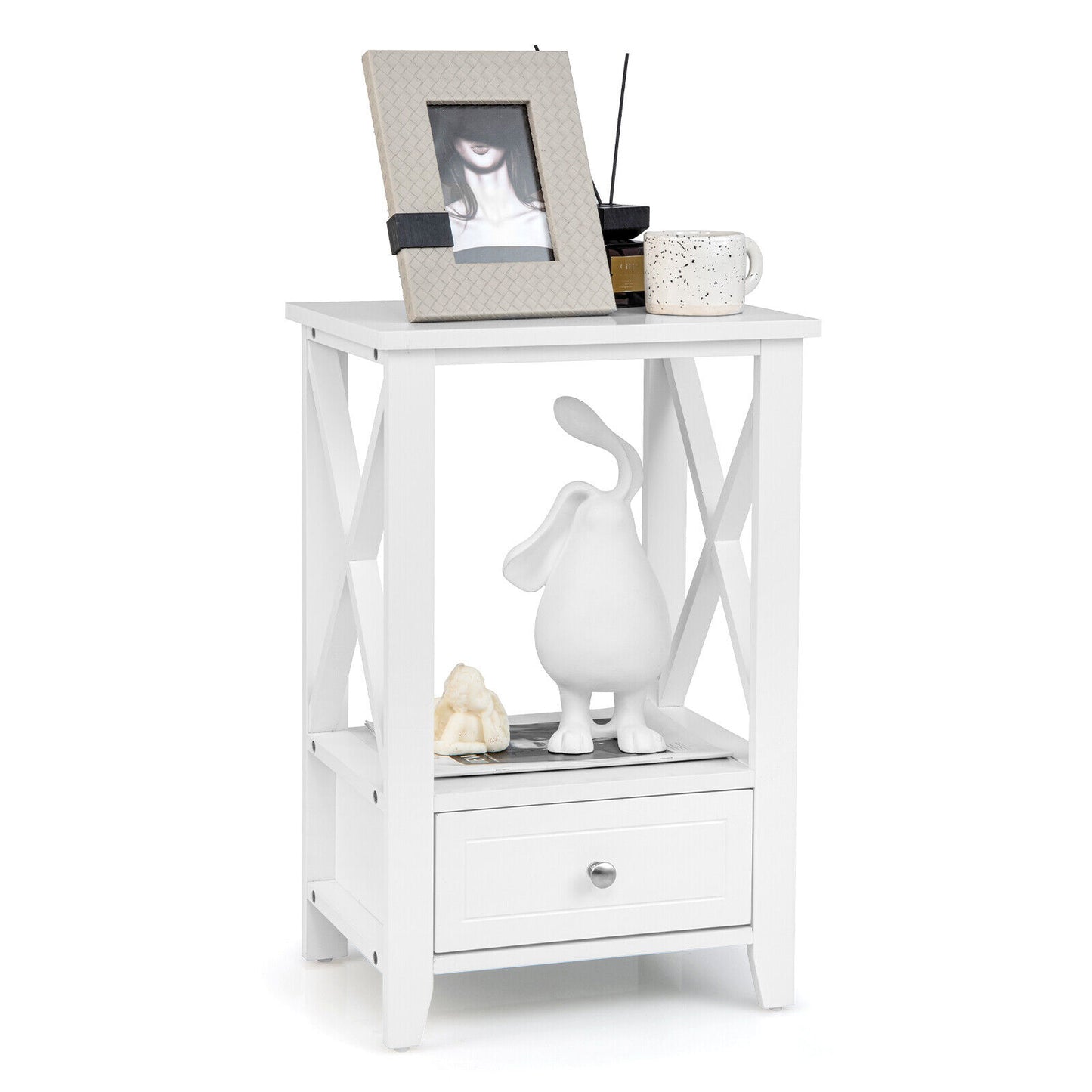 2-Tier 16 x 14 Inch Nightstand, Storage Drawer, White Nightstands at Gallery Canada