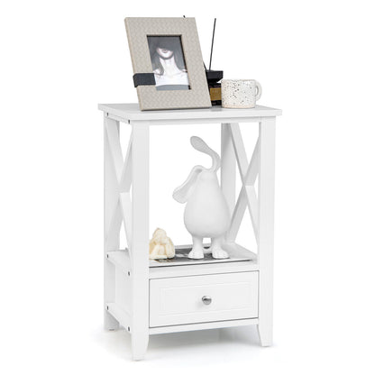 2-Tier 16 x 14 Inch Nightstand, Storage Drawer, White Nightstands at Gallery Canada