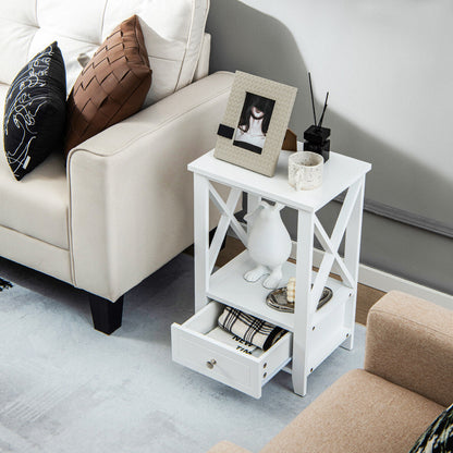 2-Tier 16 x 14 Inch Nightstand, Storage Drawer, White Nightstands at Gallery Canada