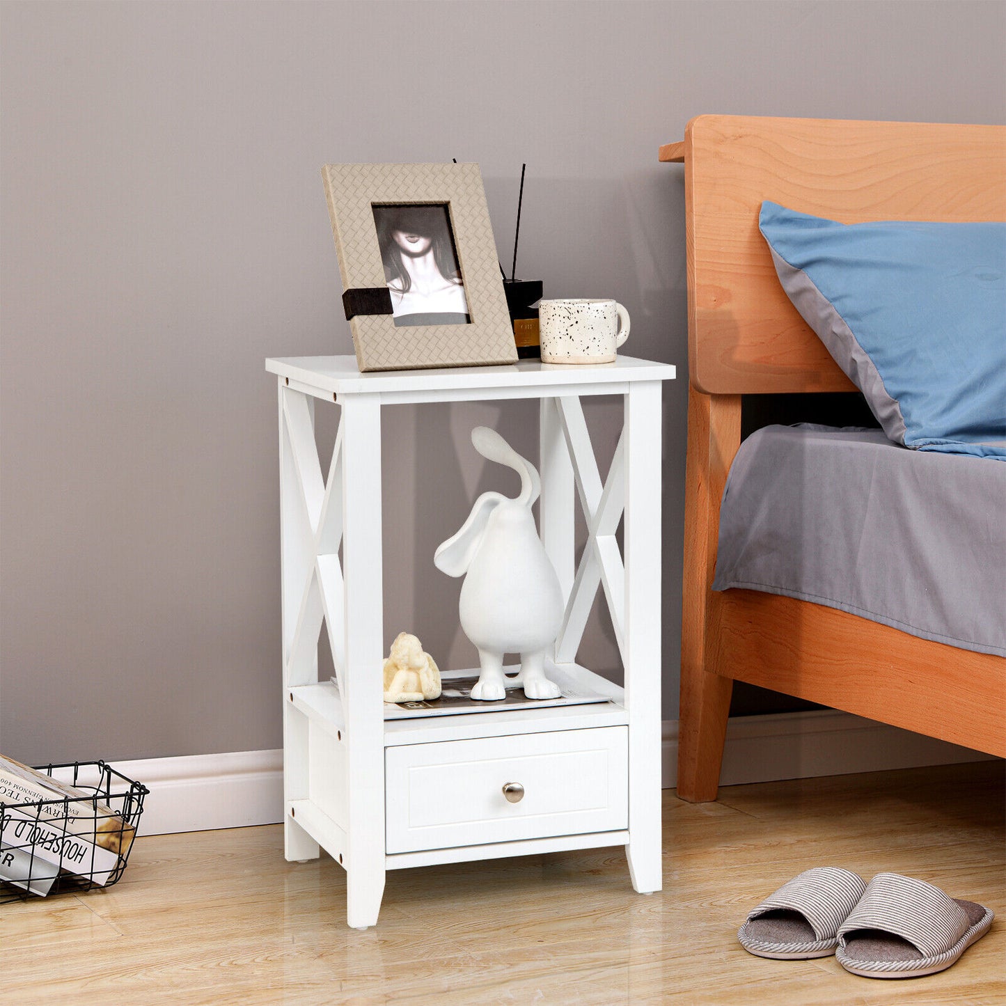 2-Tier 16 x 14 Inch Nightstand, Storage Drawer, White Nightstands at Gallery Canada