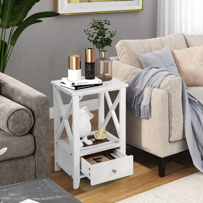 2-Tier 16 x 14 Inch Nightstand, Storage Drawer, White Nightstands at Gallery Canada