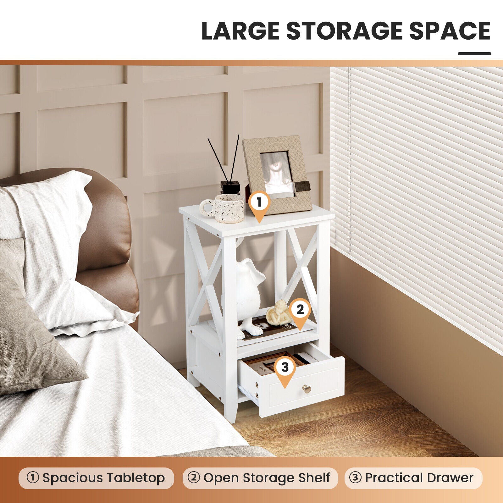 2-Tier 16 x 14 Inch Nightstand, Storage Drawer, White Nightstands at Gallery Canada