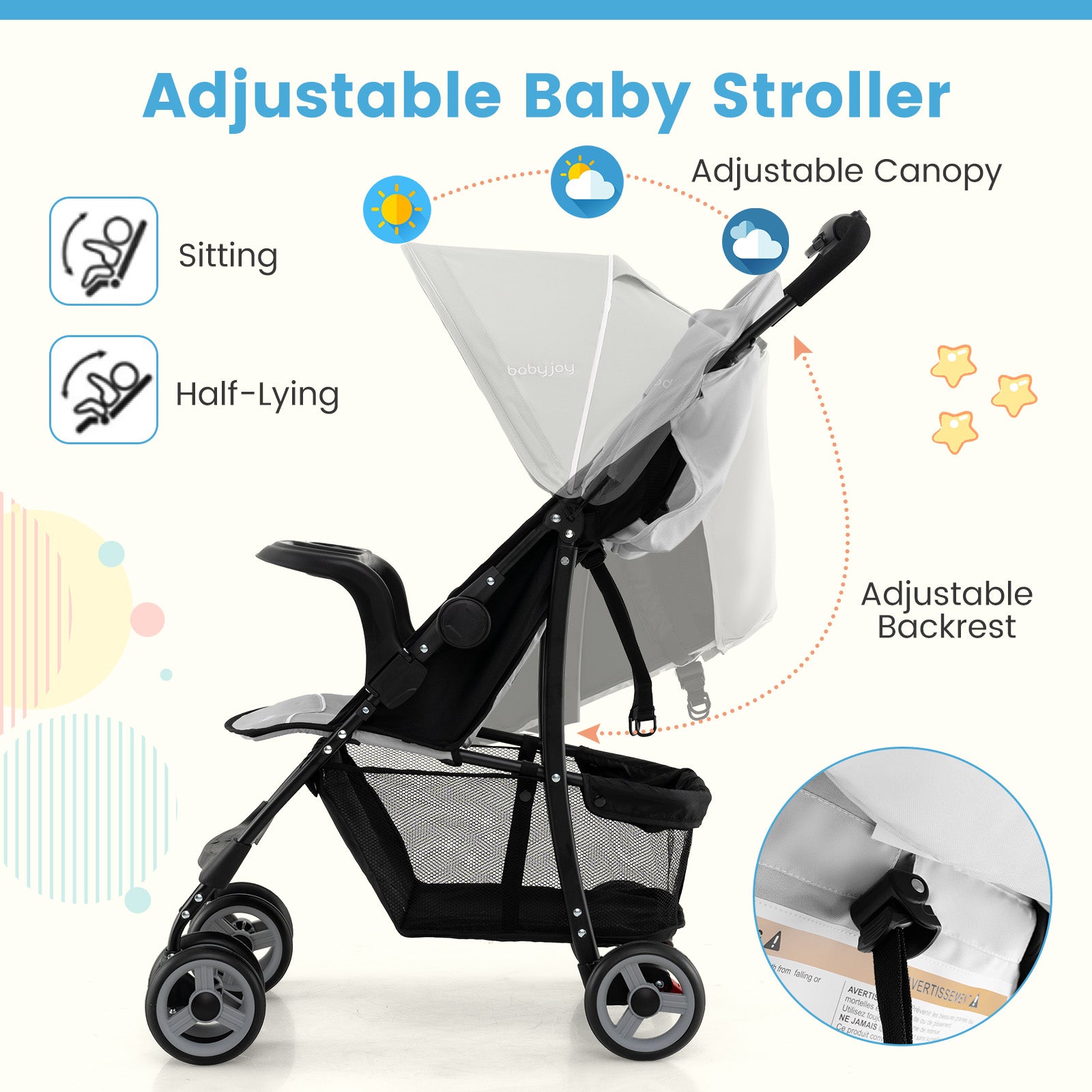 Toddler Travel Stroller, Airplane, Canopy, Adjustable Backrest, Gray Baby Strollers at Gallery Canada