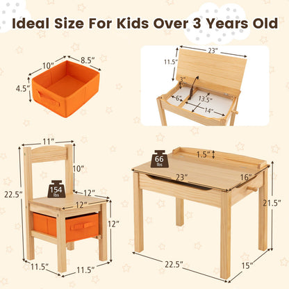 Wood Activity Kids Table and Chair Set with Storage Space, Natural - Gallery Canada