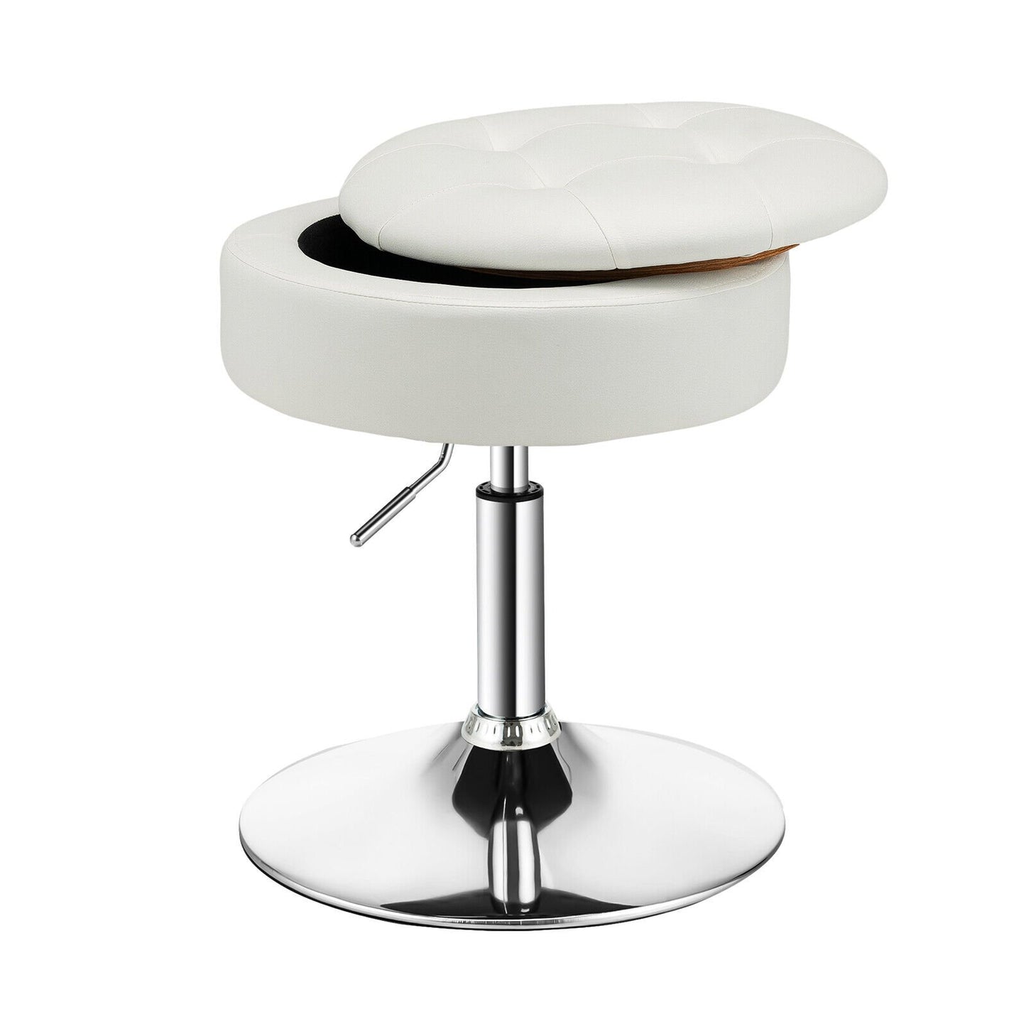 Adjustable 360° Swivel Storage Vanity Stool with Removable Tray, White