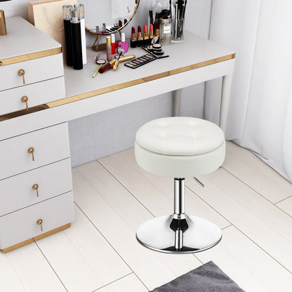 Adjustable 360° Swivel Storage Vanity Stool with Removable Tray, White