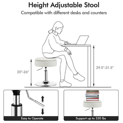 Adjustable 360° Swivel Vanity Stool With Removable Tray, White
