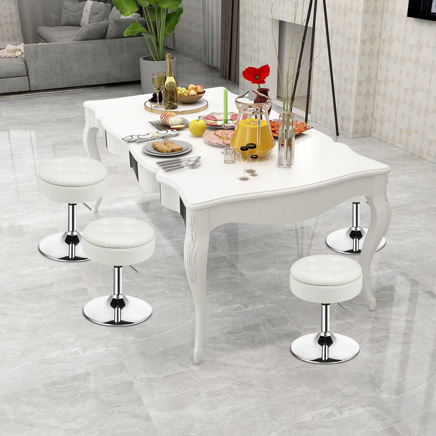 Adjustable 360° Swivel Vanity Stool With Removable Tray, White