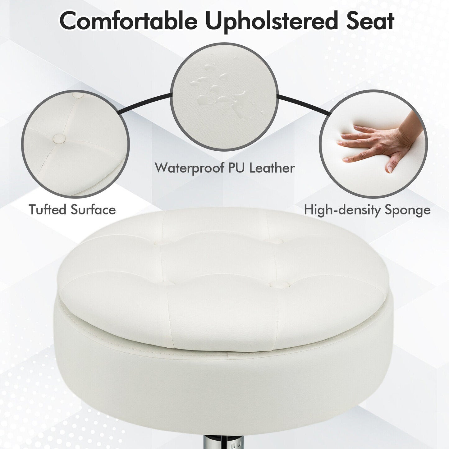 Adjustable 360° Swivel Vanity Stool With Removable Tray, White