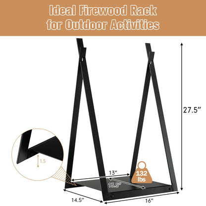 Triangle Firewood Rack with Raised Base for Fireplace Fire Pit, Black - Gallery Canada