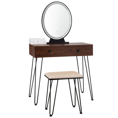Industrial Makeup Dressing Table with 3 Lighting Modes, Walnut - Gallery Canada