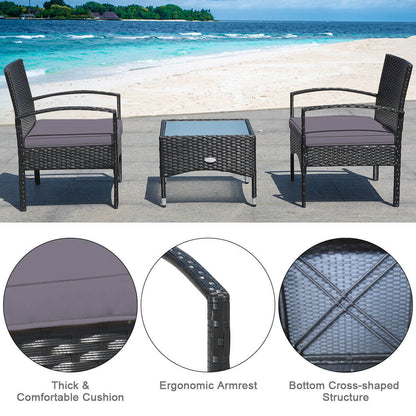 3 Pieces Patio Wicker Rattan Furniture Set with Cushion for Lawn Backyard, Gray Patio Conversation Sets at Gallery Canada