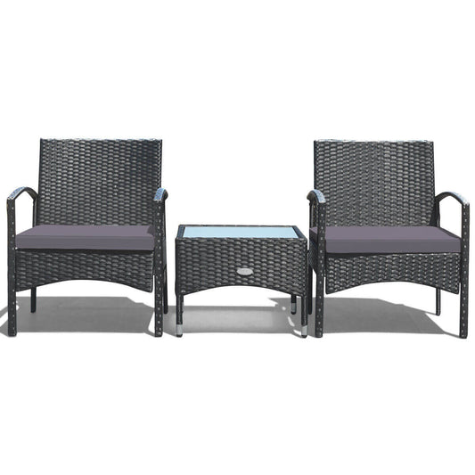 3 Pieces Patio Wicker Rattan Furniture Set with Cushion for Lawn Backyard, Gray Patio Conversation Sets Gray at Gallery Canada