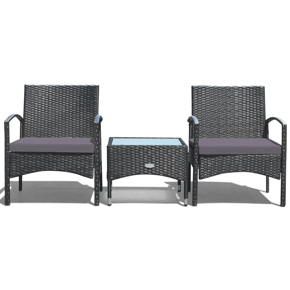 3 Pieces Patio Wicker Rattan Furniture Set with Cushion for Lawn Backyard, Gray Patio Conversation Sets at Gallery Canada