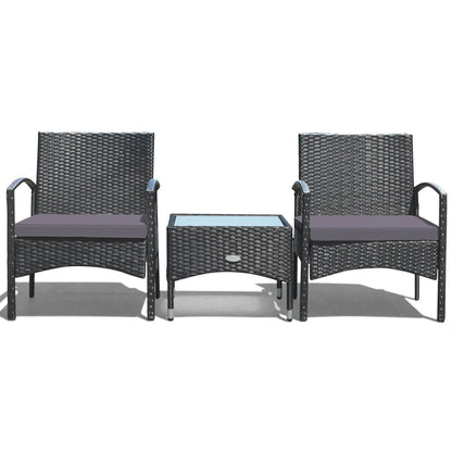 3 Pieces Patio Wicker Rattan Furniture Set with Cushion for Lawn Backyard, Gray Patio Conversation Sets at Gallery Canada
