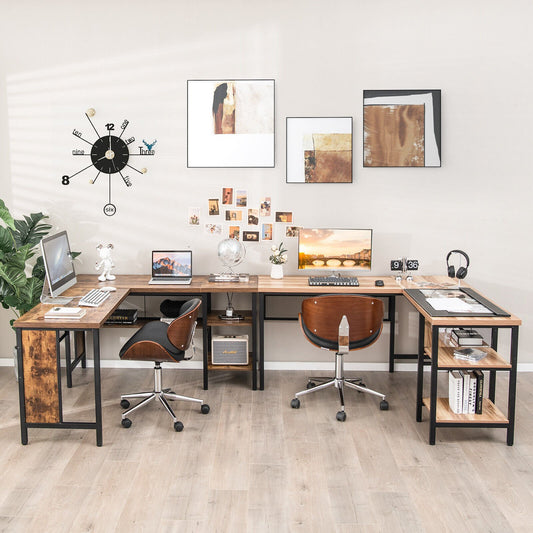 Industrial L-Shaped Corner Computer Desk Office Workstation with Storage Shelves, Natural - Gallery Canada