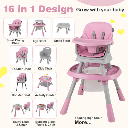 16-in-1 Baby High Chair with Activity Center and Booster Seat for Babies and Toddlers, Pink High Chairs at Gallery Canada