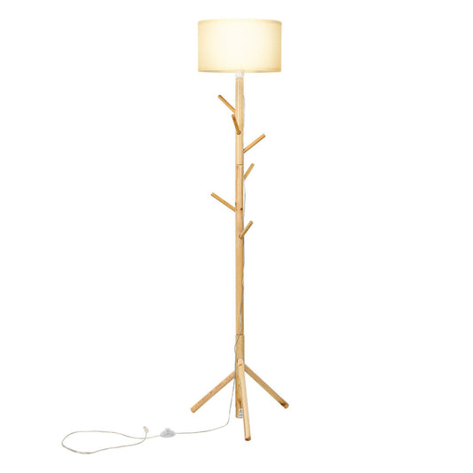 Multifunctional Wood Floor Light with 6 Hooks and E26 Lamp Holder, Golden - Gallery Canada