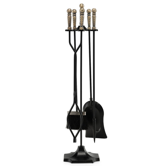 31 inch 5 Pieces Metal Fireplace Tool Set with Stand, Bronze - Gallery Canada