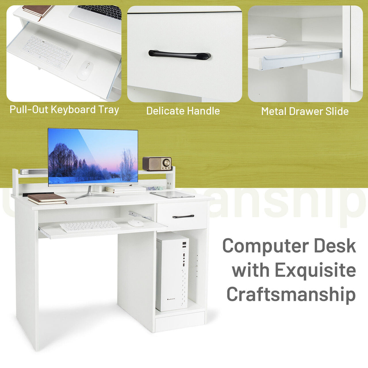 Study Laptop Table with Drawer and Keyboard Tray - Gallery View 5 of 11