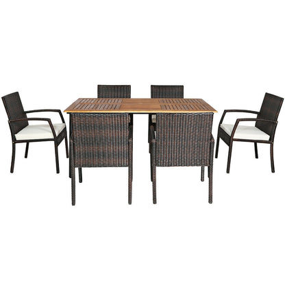 7Pcs Patio Rattan Dining Set, Cushioned, White, Warm White Patio Dining Sets White at Gallery Canada