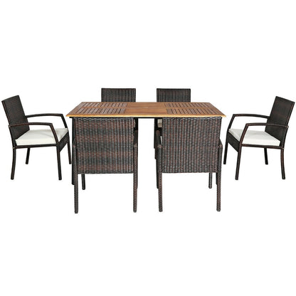 7Pcs Patio Rattan Dining Set, Cushioned, White, Warm White Patio Dining Sets White at Gallery Canada