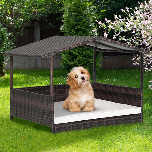 Outdoor Wicker Dog House with Weatherproof Roof, White - Gallery Canada