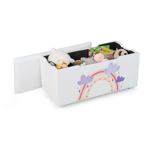 Kids Wooden Upholstered Toy Storage Box with Removable Lid, White