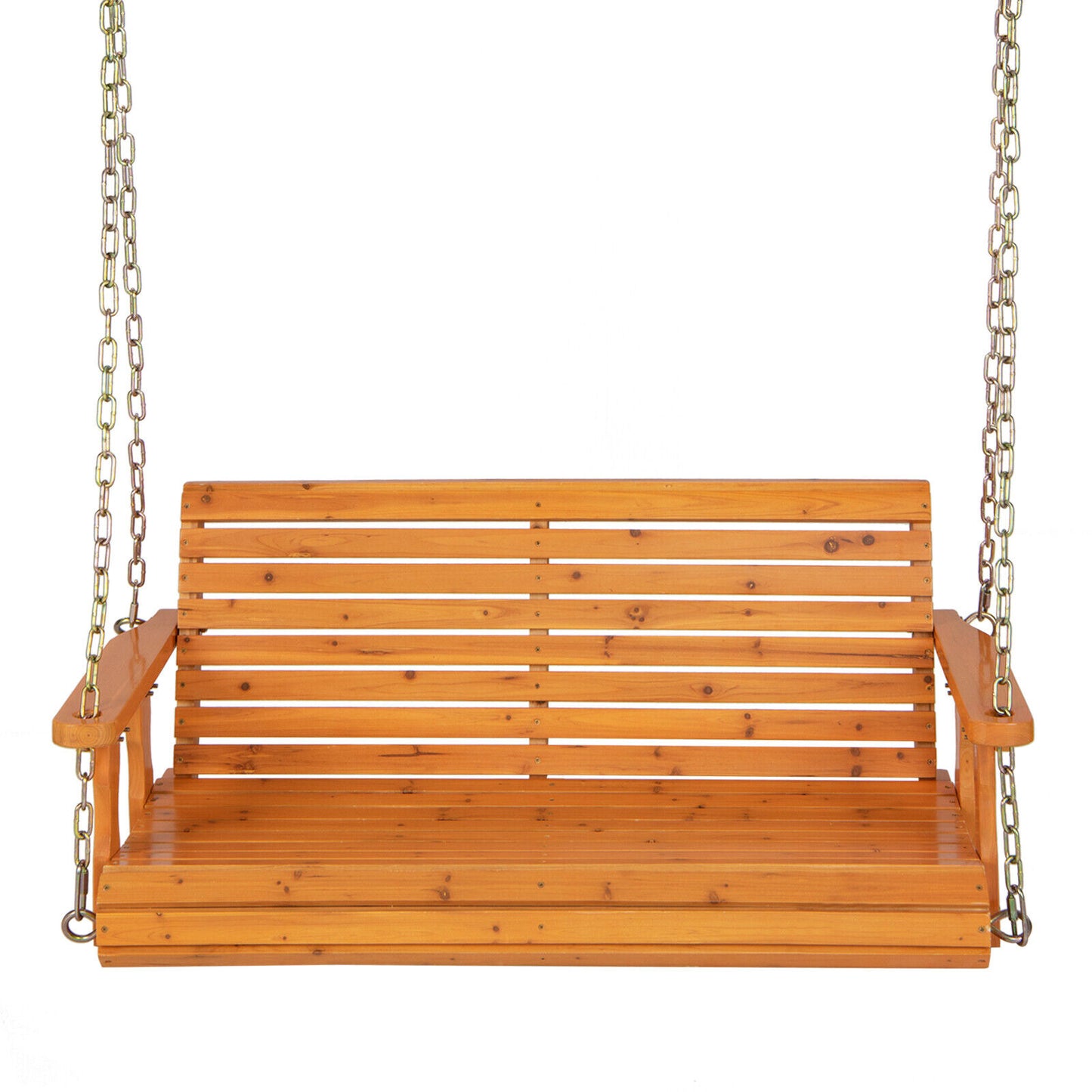 2-Person Wooden Porch Swing with Hanging Chains for Garden Yard, Orange Porch Swings at Gallery Canada