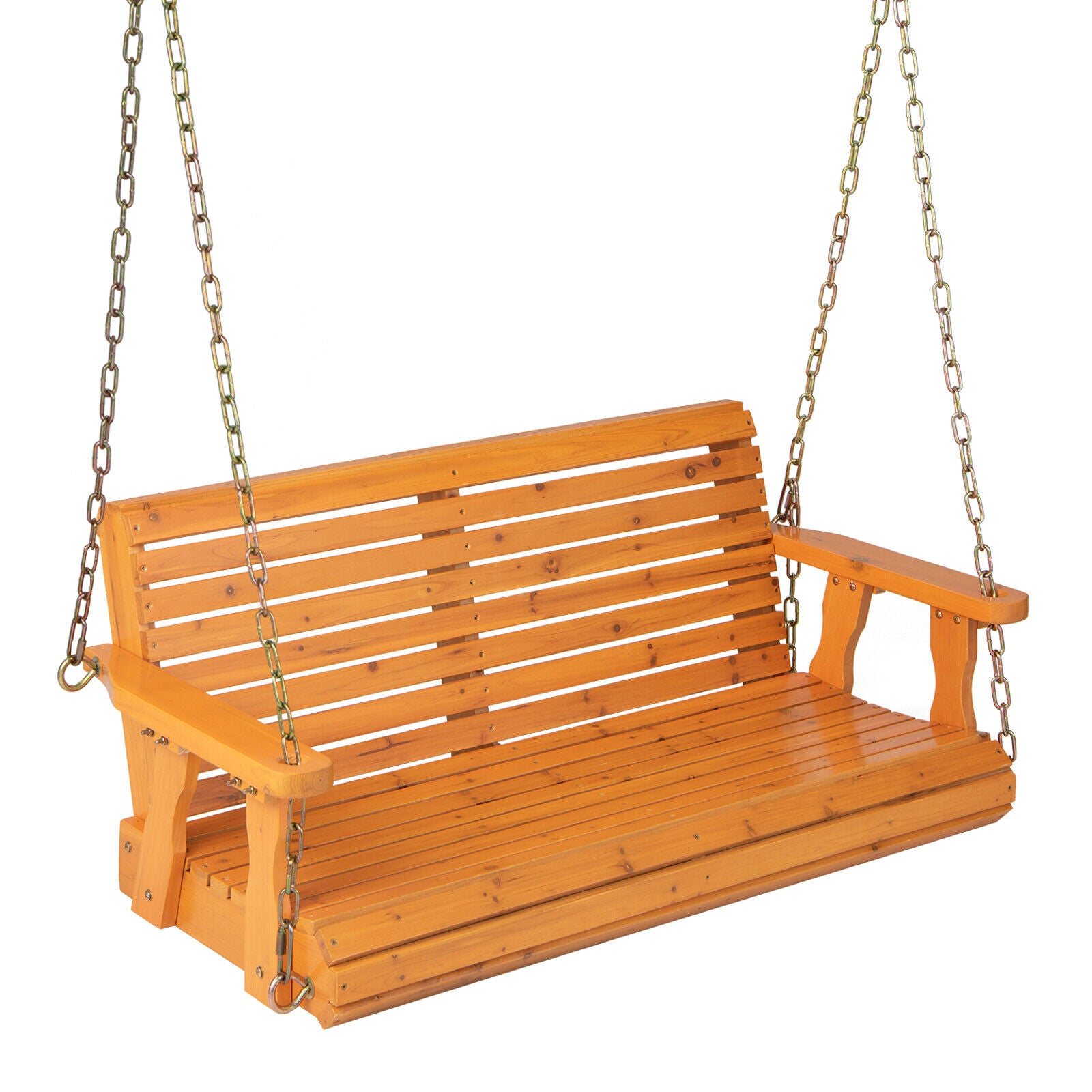 2-Person Wooden Porch Swing with Hanging Chains for Garden Yard, Orange Porch Swings at Gallery Canada
