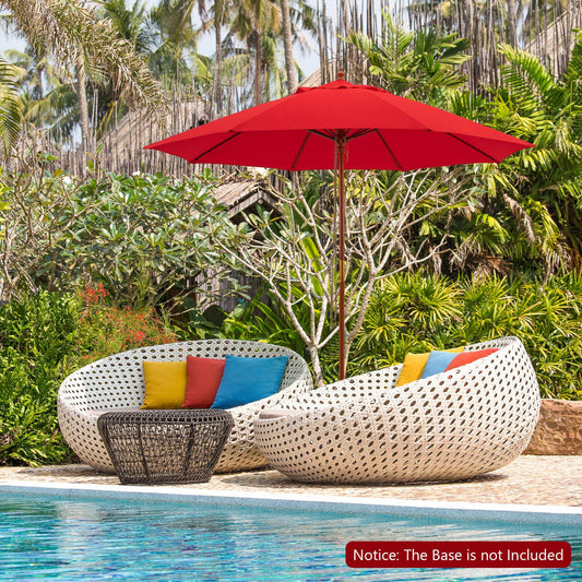 9.5 Feet Pulley Lift Round Patio Umbrella with Fiberglass Ribs, Red - Gallery Canada