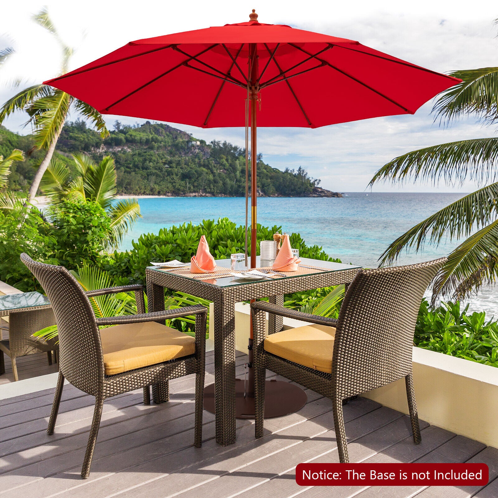 9.5 Feet Pulley Lift Round Patio Umbrella with Fiberglass Ribs, Red Outdoor Umbrellas at Gallery Canada