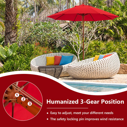9.5 Feet Pulley Lift Round Patio Umbrella with Fiberglass Ribs, Red Outdoor Umbrellas at Gallery Canada