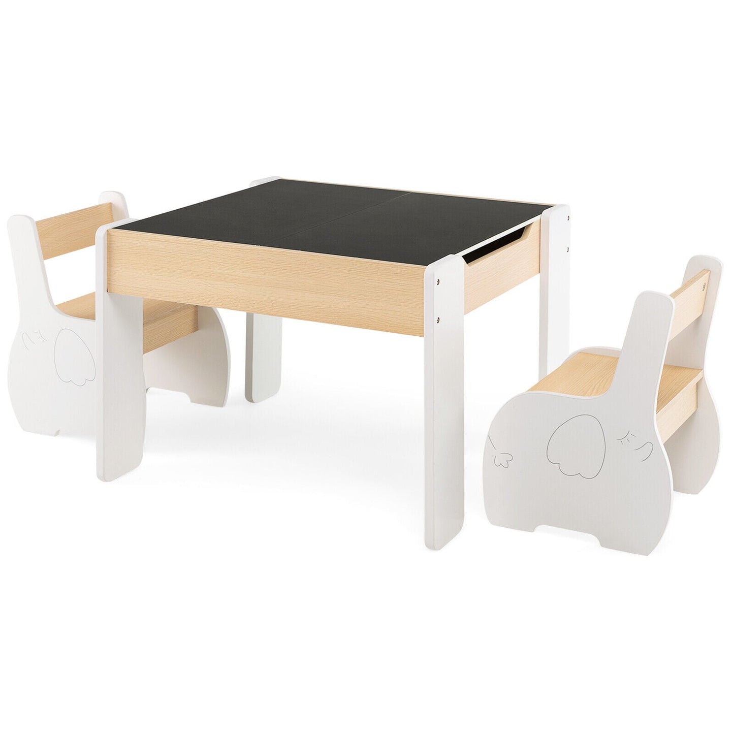 4-In-1 Wooden Kids Table And Chairs With Storage, Detachable Blackboard, White Kids Table & Chair Sets White at Gallery Canada