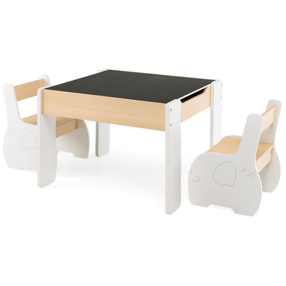 4-In-1 Wooden Kids Table And Chairs With Storage, Detachable Blackboard, White Kids Table & Chair Sets White at Gallery Canada
