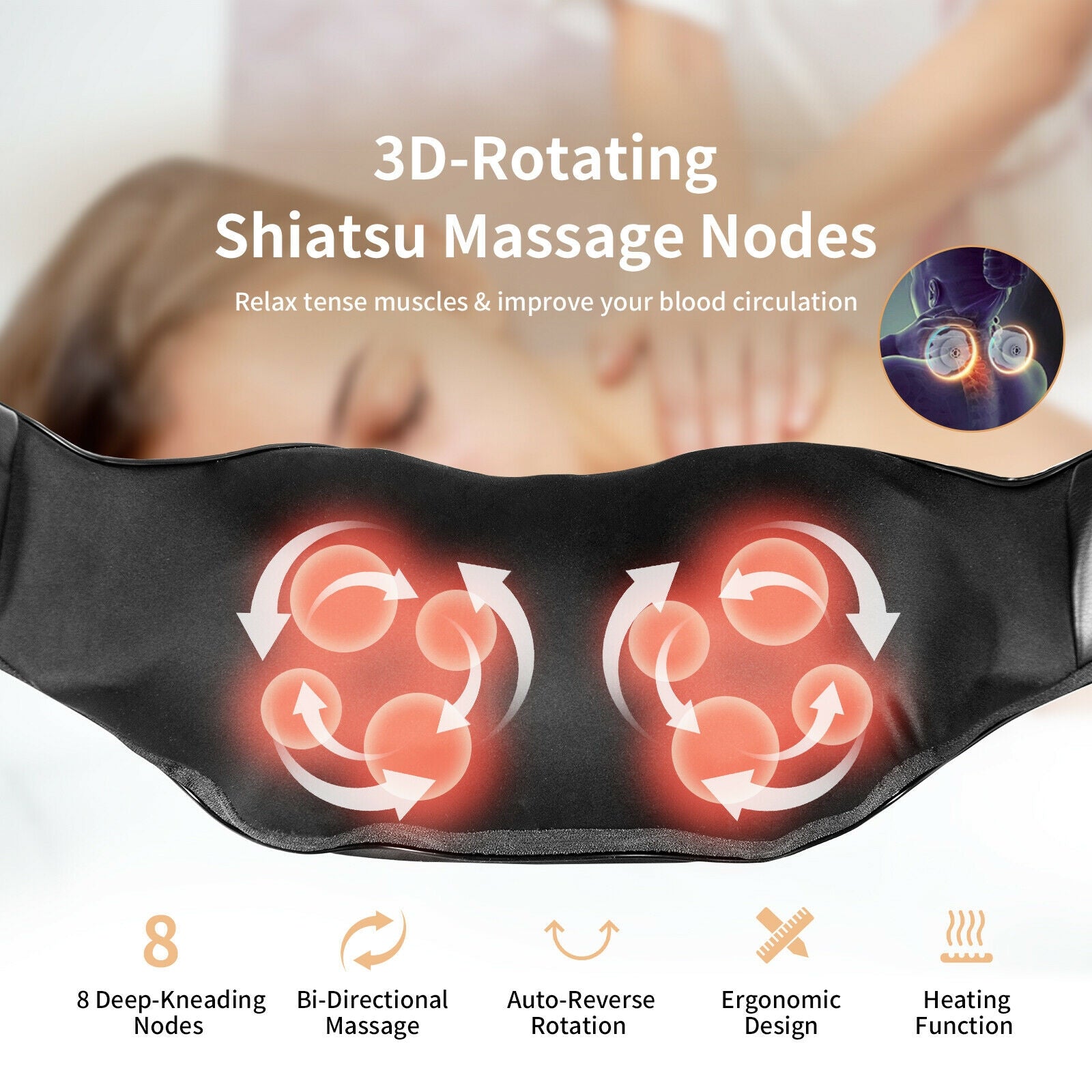 Shiatsu Neck Massager with Heat and Deep Tissue 3D-Kneading, Black Back Massager at Gallery Canada