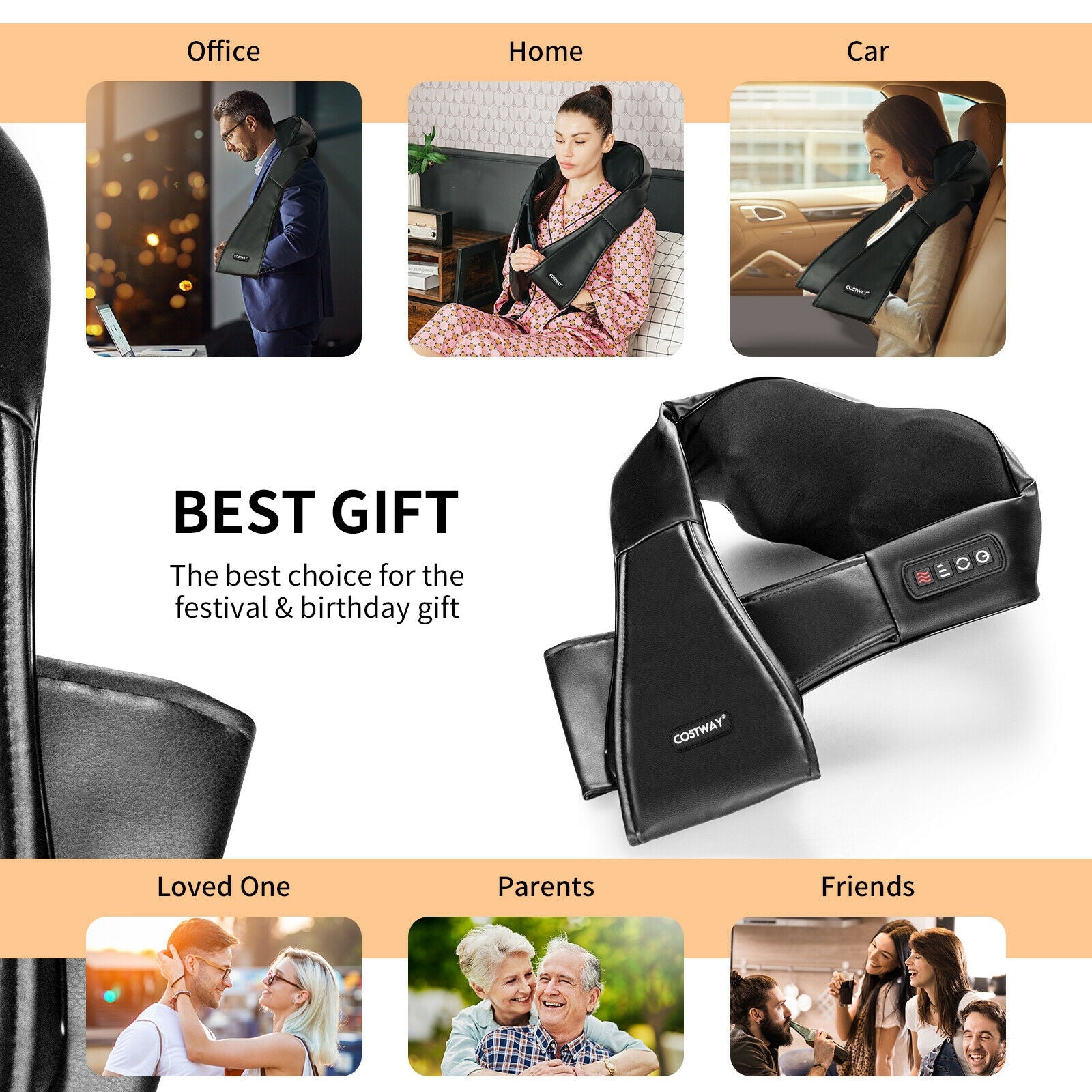 Shiatsu Neck Massager with Heat and Deep Tissue 3D-Kneading, Black Back Massager at Gallery Canada