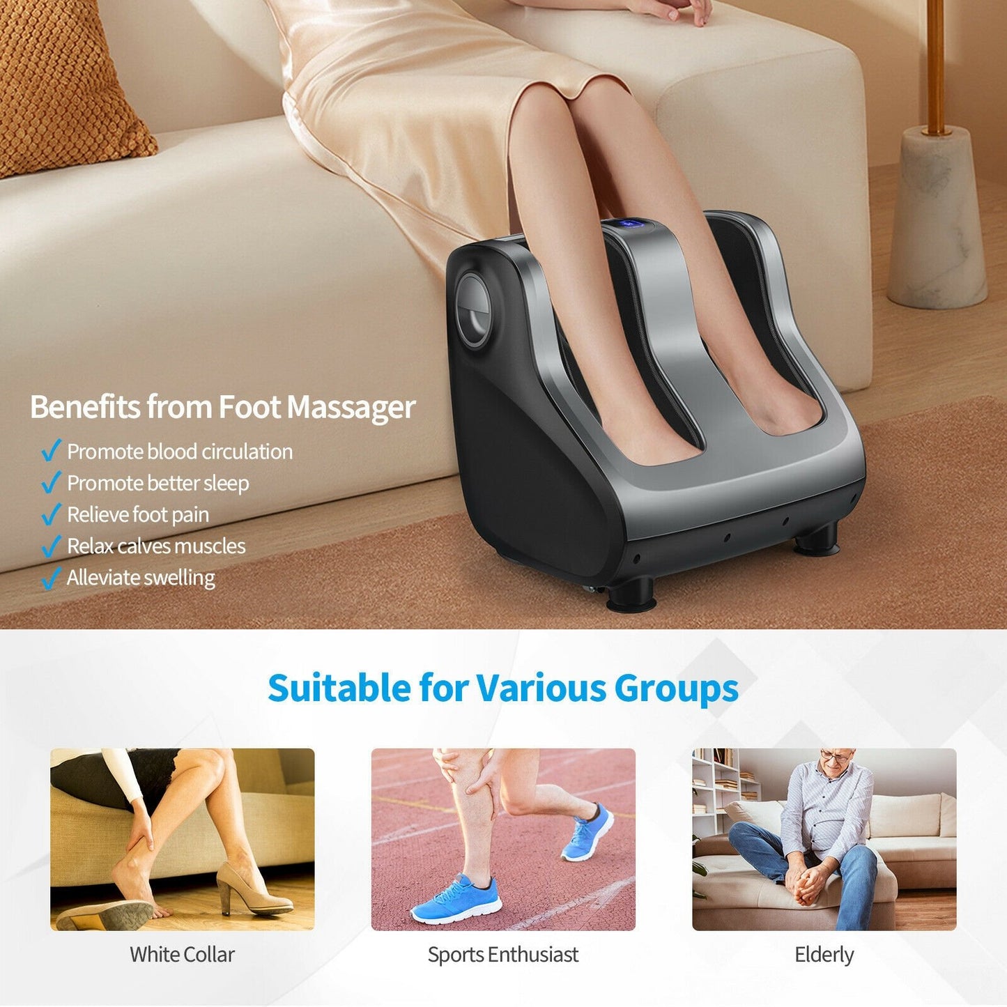 Shiatsu Foot and Calf Massager with Compression Kneading Heating and Vibrating , Gray at Gallery Canada