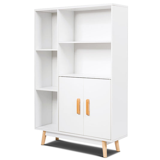 Free Standing Pantry Cabinet with 2 Door Cabinet and 5 Shelves, White