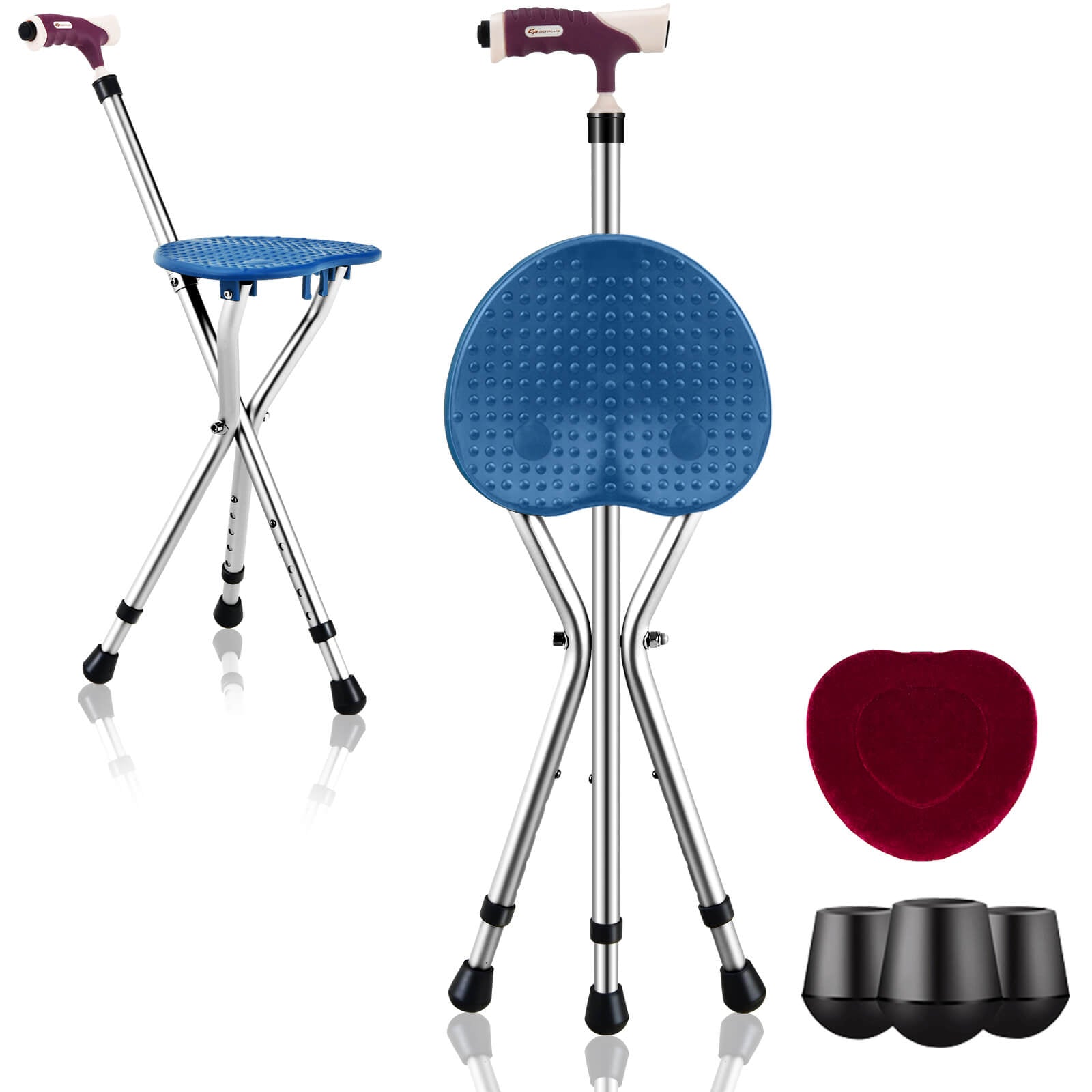 Lightweight Adjustable Folding Cane Seat with Light, Silver Walkers & Rollators at Gallery Canada