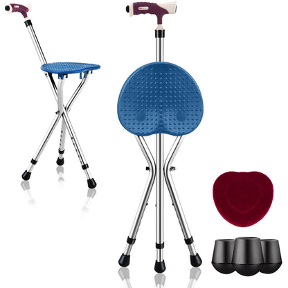 Lightweight Adjustable Folding Cane Seat with Light, Silver Walkers & Rollators at Gallery Canada