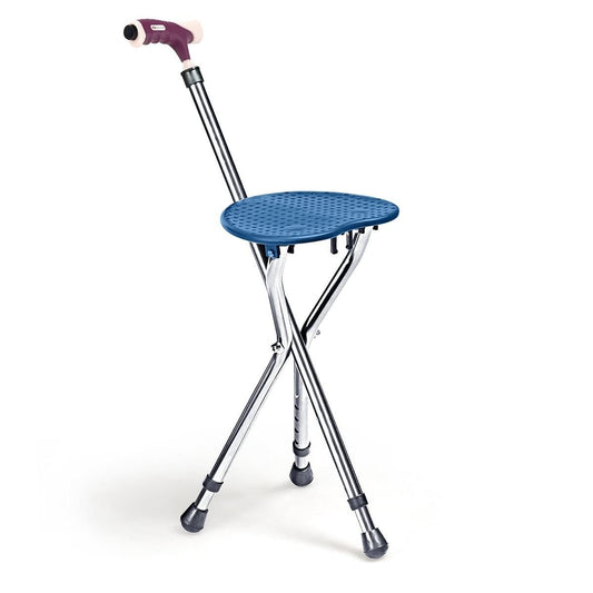 Lightweight Adjustable Folding Cane Seat with Light, Silver