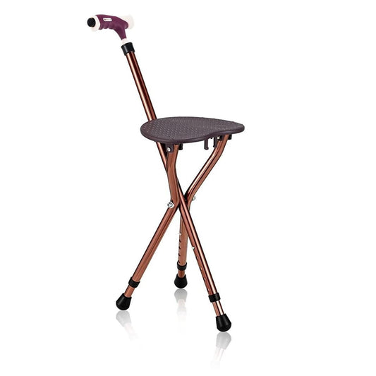 Lightweight Adjustable Folding Cane Seat with Light, Brown