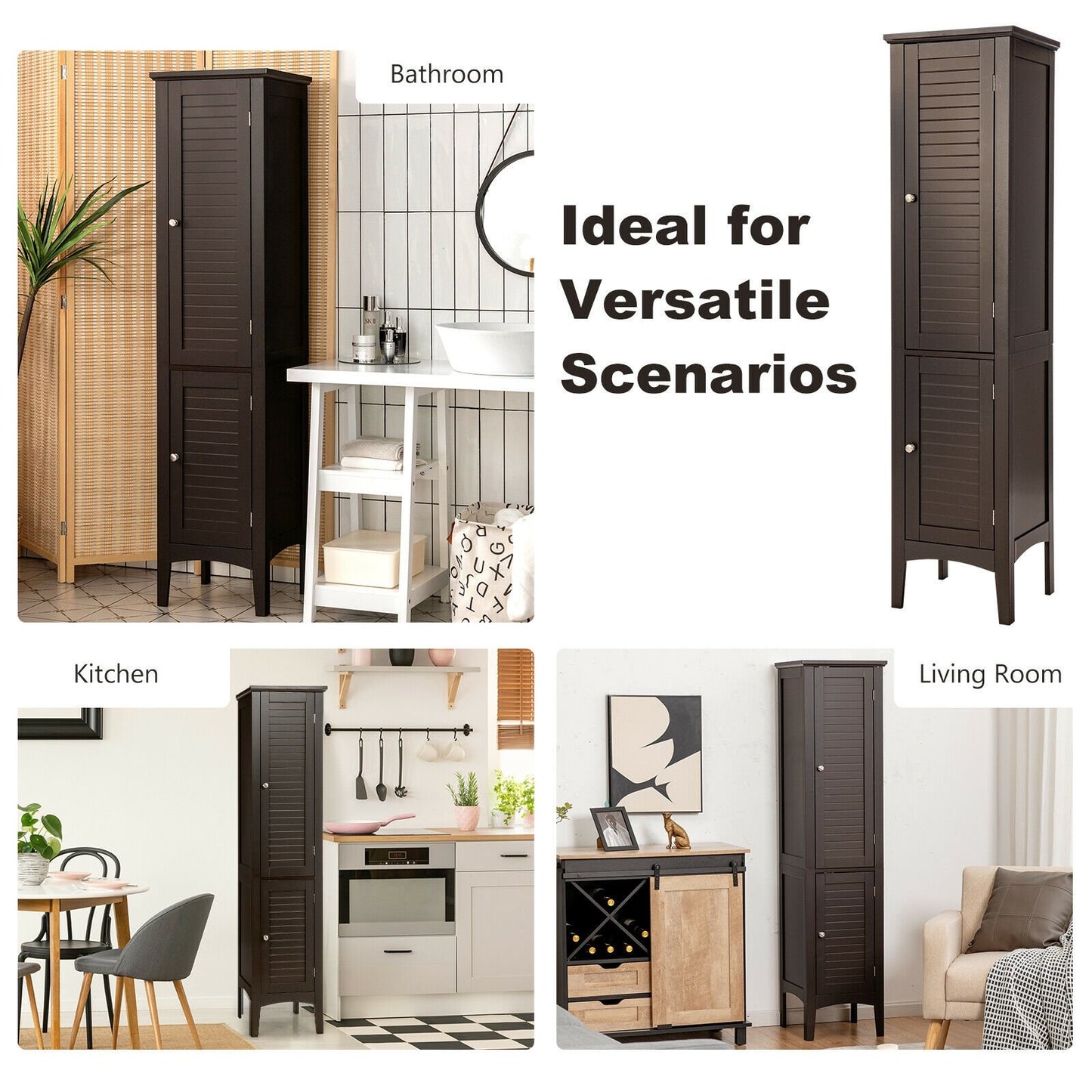 Freestanding Bathroom Storage Cabinet for Kitchen and Living Room, Brown - Gallery Canada