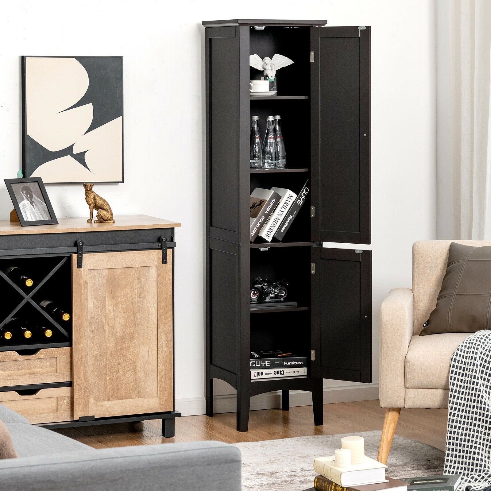 Freestanding Bathroom Storage Cabinet for Kitchen and Living Room, Black - Gallery Canada