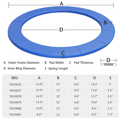 12 Feet Waterproof and Tear-Resistant Universal Trampoline Safety Pad Spring Cover, Blue Trampoline Accessories at Gallery Canada