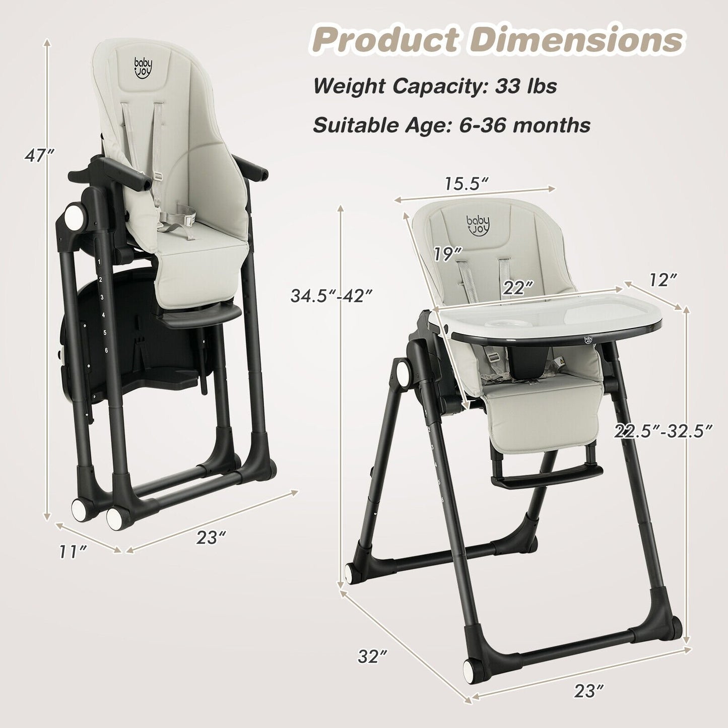 4-in-1 Baby High Chair with 6 Adjustable Heights, Gray - Gallery Canada